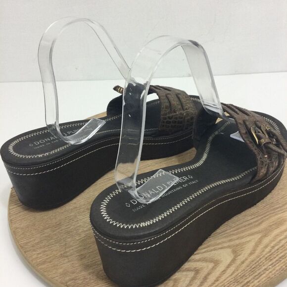 Donald J Pliner Wedge Sandals Slip On Copper Metal Brown Leather Italy Size 10M - Picture 3 of 14
